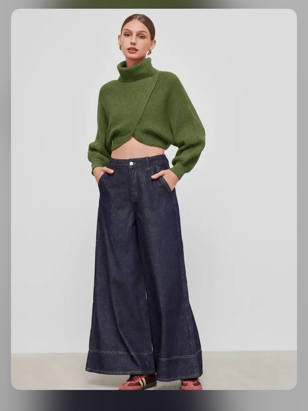 Clean girl aesthetic HIGH NECK SOLID KNITTED LONG SLEEVE CROP SWEATER XL WC13-2